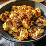 Crispy Parmesan roasted cauliflower dish with a golden brown, crunchy crust